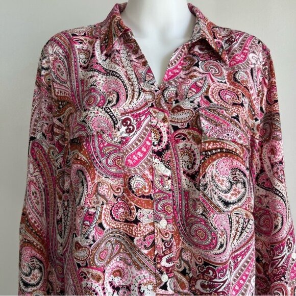 Talbots Pink Paisley Button Down Shirt - XL - Picture 4 of 7